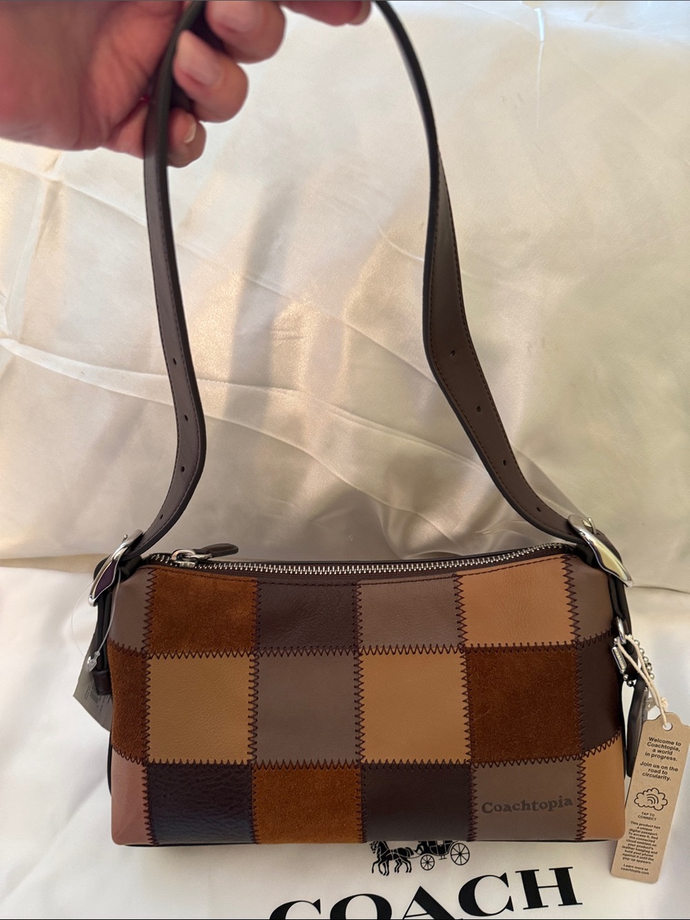 🤎Coach NWT Coachtopia Alter Ego Small Slouchy Shoulder Bag in Patchwork Leather - Picture 11 of 12